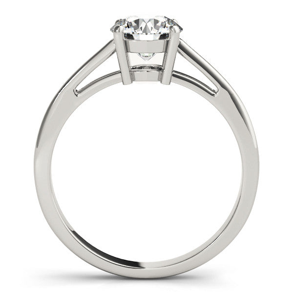 Silver Round Solitaire Diamond Ring with Split Shank and Four-Prong Setting