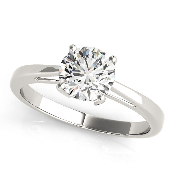 Silver Round Solitaire Diamond Ring with Split Shank and Four-Prong Setting