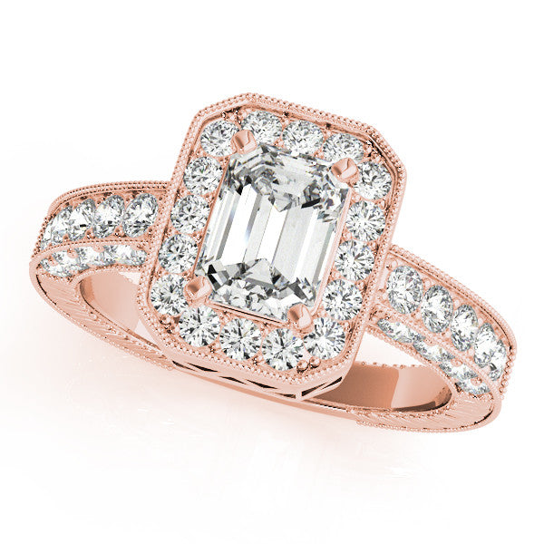 Rose gold Pear Cut Halo Diamond Pave Band Ring with Four-Prong Setting