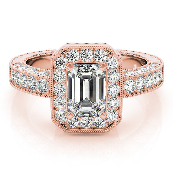 Rose gold Round Cut Halo Diamond Pave Band Ring with Four-Prong Setting
