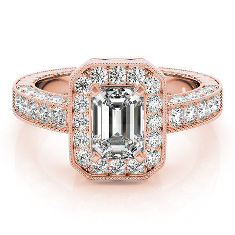 Rose gold Round Cut Halo Diamond Pave Band Ring with Four-Prong Setting