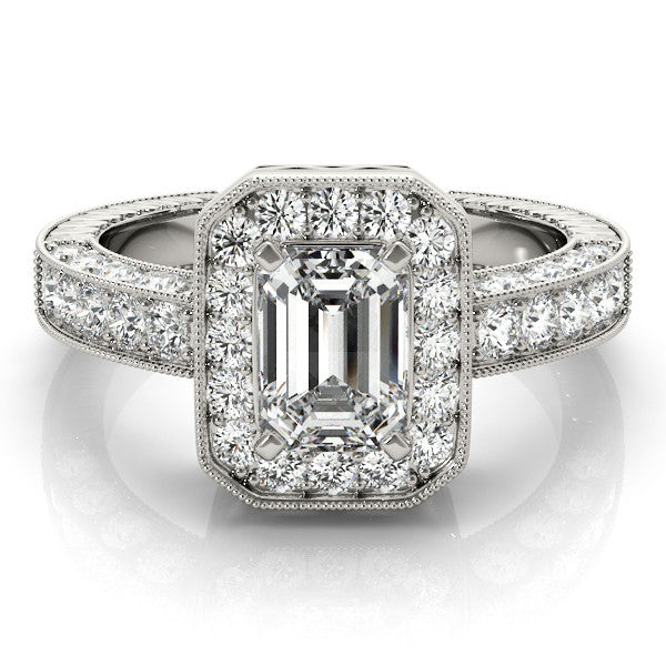 White gold Pear Cut Halo Diamond Pave Band Ring with Four-Prong Setting