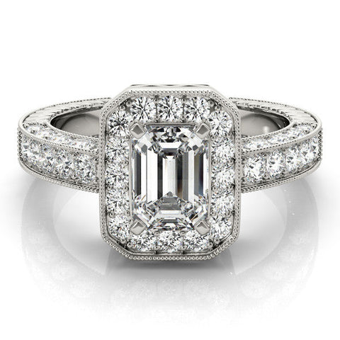 Platinum Pear Cut Halo Diamond Pave Band Ring with Four-Prong Setting