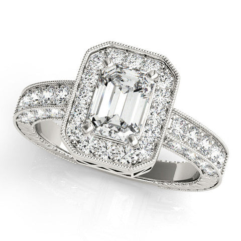 Silver Radiant Cut Halo Diamond Pave Band Ring with Four-Prong Setting