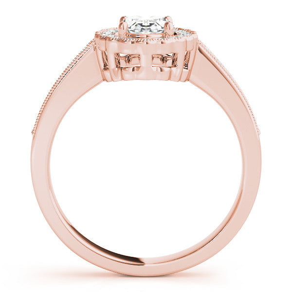 Rose gold Oval Halo Diamond Ring with Pavé Band and Four-Prong Setting