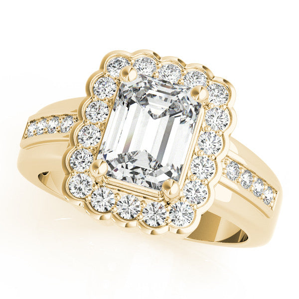 Yellow gold Heart Cut Halo Pave Band Four-Prong Ring