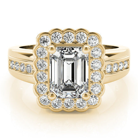 Yellow gold Heart Cut Halo Pave Band Four-Prong Ring