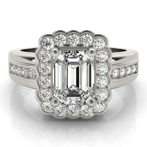Silver Oval Cut Halo Pave Band Four-Prong Ring