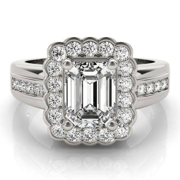 Silver Heart Cut Halo Pave Band Four-Prong Ring
