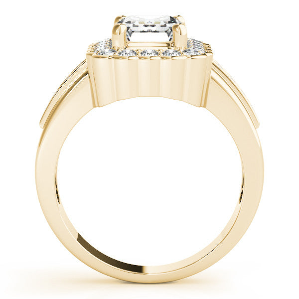 Yellow gold Pear Cut Halo Pave Band Four-Prong Ring