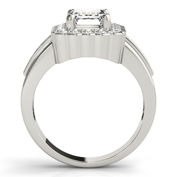 Silver Heart Cut Halo Pave Band Four-Prong Ring