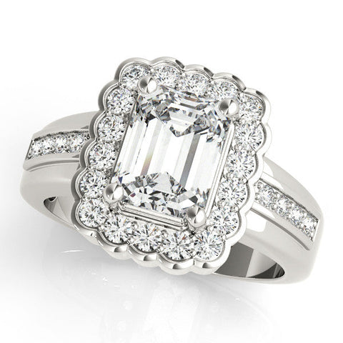 Platinum Marquise Cut Halo Pave Band Four-Prong Ring