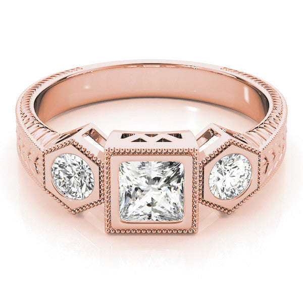 Rose gold Bezel-Set Princess and Round Cut Milgrain Band Ring