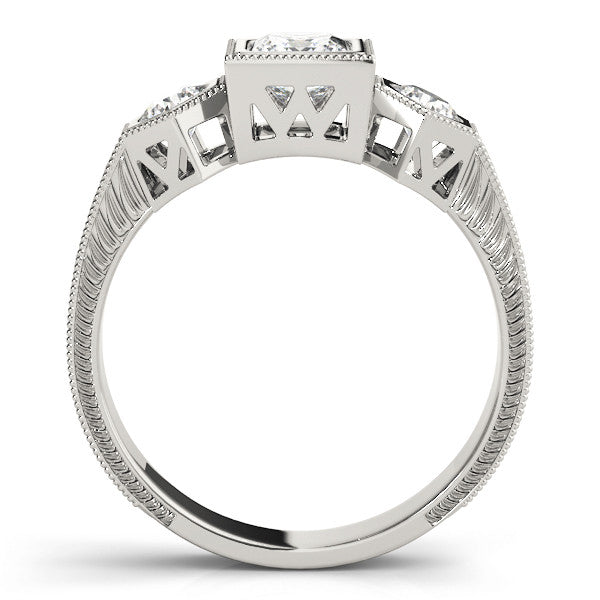 White gold Bezel-Set Princess and Round Cut Milgrain Band Ring