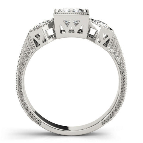 White gold Bezel-Set Princess and Round Cut Milgrain Band Ring