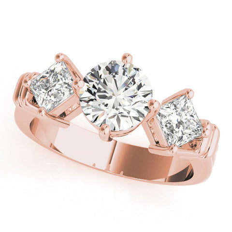 Rose gold Three-Stone Emerald and Princess Cut Diamond Ring with Channel Band and Four-Prong Setting