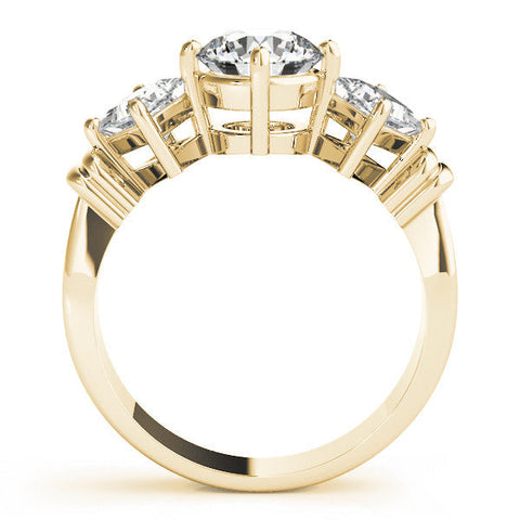 Yellow gold Three-Stone Cushion and Princess Cut Diamond Ring with Channel Band and Four-Prong Setting