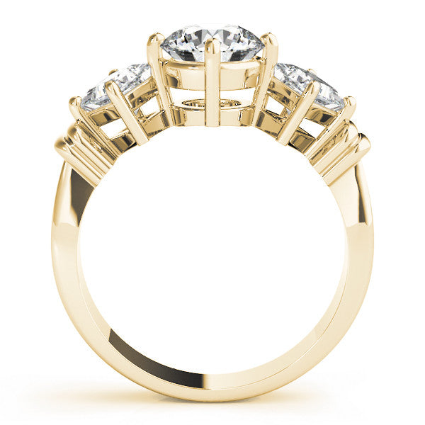 Yellow gold Three-Stone Heart and Princess Cut Diamond Ring with Channel Band and Four-Prong Setting