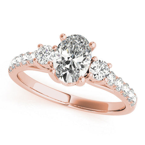 Rose gold Heart Cut Three-Stone Diamond Pave Band with Prong Setting