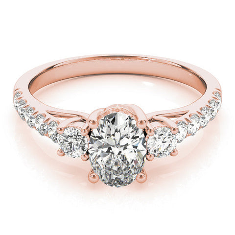Rose gold Heart Cut Three-Stone Diamond Pave Band with Prong Setting