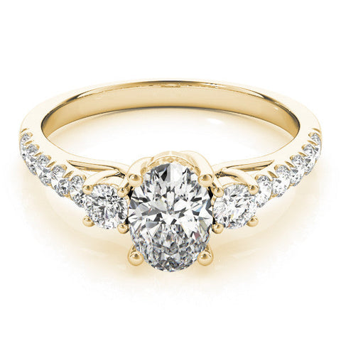 Yellow gold Heart Cut Three-Stone Diamond Pave Band with Prong Setting