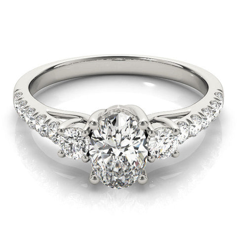 Platinum Heart Cut Three-Stone Diamond Pave Band with Prong Setting