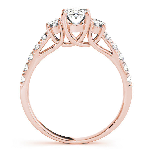 Rose gold Heart Cut Three-Stone Diamond Pave Band with Prong Setting