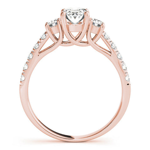 Rose gold Heart Cut Three-Stone Diamond Pave Band with Prong Setting