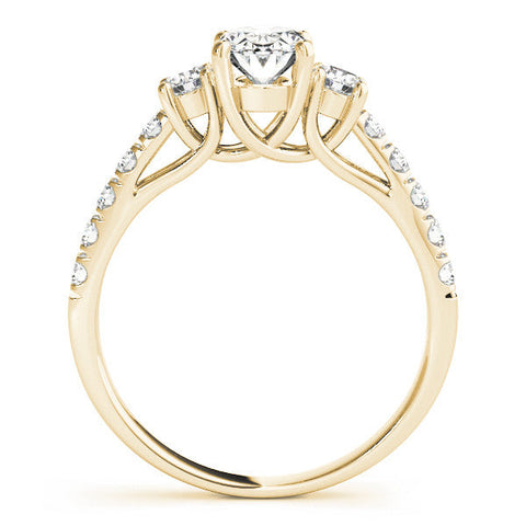 Yellow gold Heart Cut Three-Stone Diamond Pave Band with Prong Setting