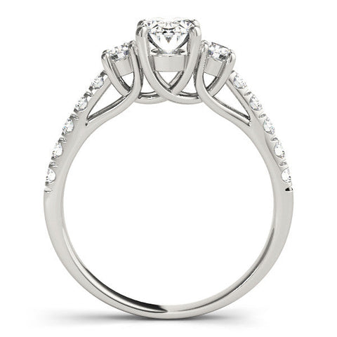 Platinum Heart Cut Three-Stone Diamond Pave Band with Prong Setting