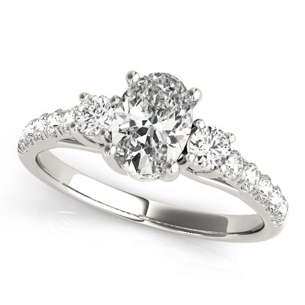 Platinum Heart Cut Three-Stone Diamond Pave Band with Prong Setting