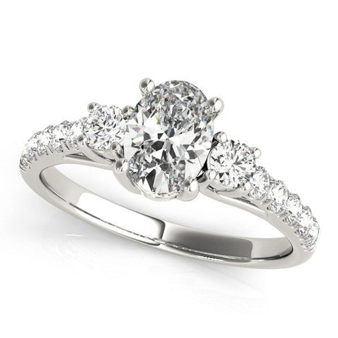 Platinum Heart Cut Three-Stone Diamond Pave Band with Prong Setting