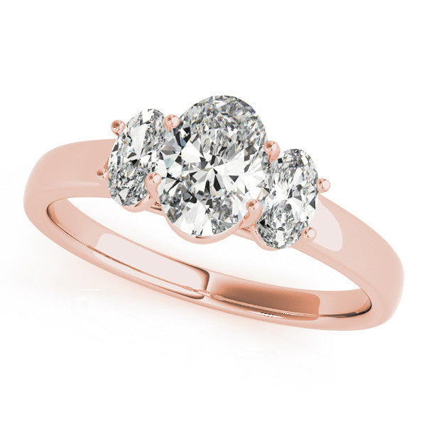 Rose gold Princess Three-Stone Diamond Ring with Prong Setting on a Classic Band