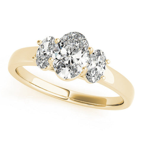 Yellow gold Oval Three-Stone Diamond Ring with Prong Setting on a Classic Band