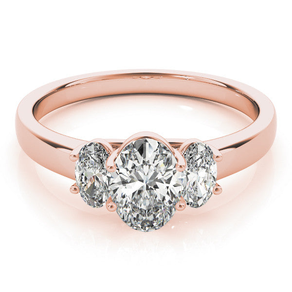 Rose gold Oval Three-Stone Diamond Ring with Prong Setting on a Classic Band
