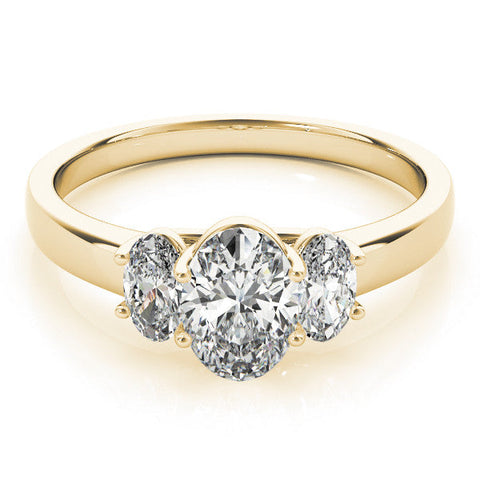 Yellow gold Heart Three-Stone Diamond Ring with Prong Setting on a Classic Band