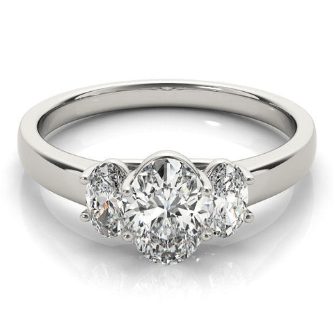 Platinum Marquise Three-Stone Diamond Ring with Prong Setting on a Classic Band