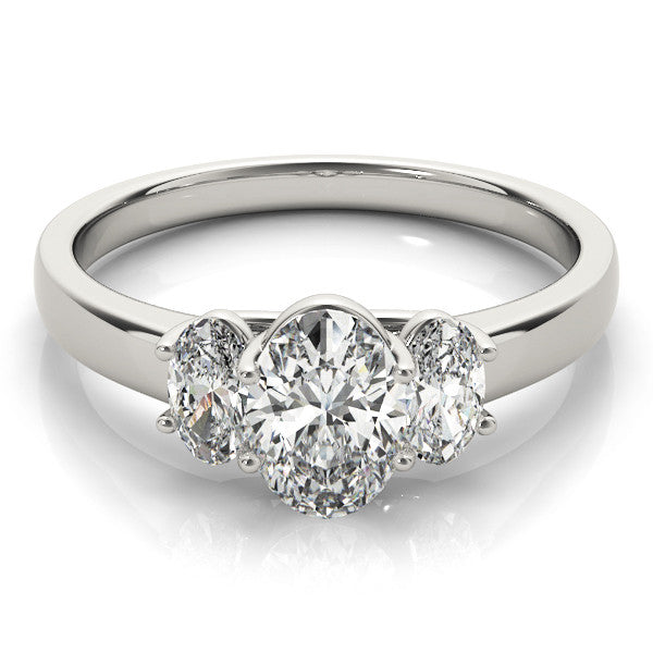 Platinum Radiant Three-Stone Diamond Ring with Prong Setting on a Classic Band