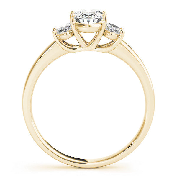 Yellow gold Oval Three-Stone Diamond Ring with Prong Setting on a Classic Band