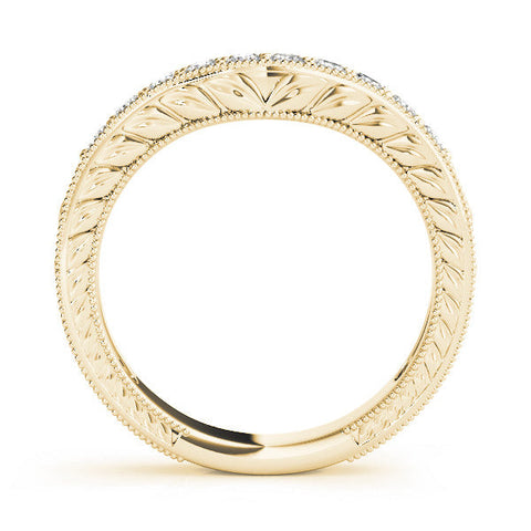 Yellow gold Milgrain Round Diamond Curved Eternity Band with Pavé Setting