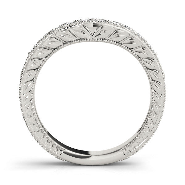 Platinum Milgrain Round Diamond Curved Eternity Band with Pavé Setting