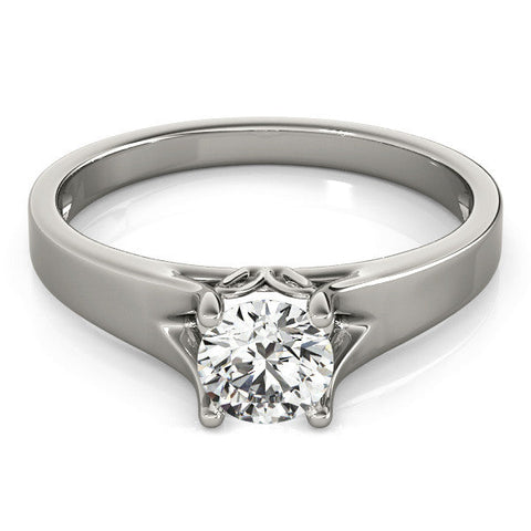 Silver Round Solitaire Diamond Ring with Cathedral Band and Four-Prong Setting