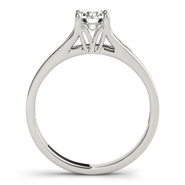 Platinum Round Solitaire Diamond Ring with Cathedral Band and Four-Prong Setting