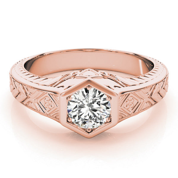 Rose gold Hexagonal Bezel Heart Diamond Engraved Band Ring