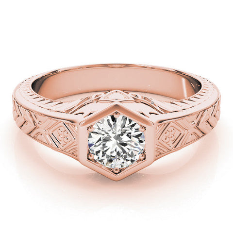 Rose gold Hexagonal Bezel Pear Diamond Engraved Band Ring