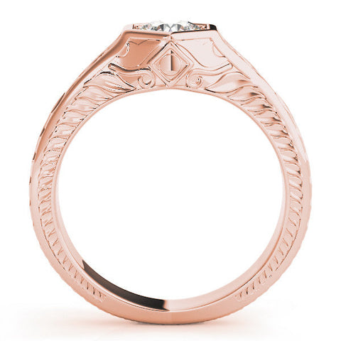 Rose gold Hexagonal Bezel Round Diamond Engraved Band Ring