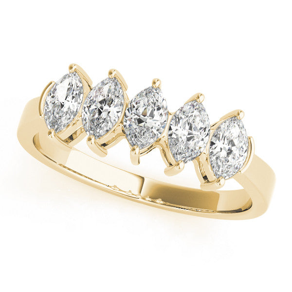 Yellow gold Five Stone Marquise Diamond Prong Set White Gold Band