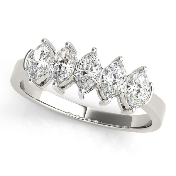 Platinum Five Stone Marquise Diamond Prong Set White Gold Band