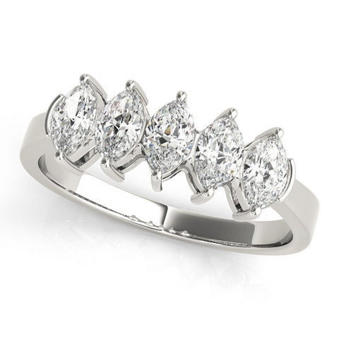 Silver Five Stone Marquise Diamond Prong Set Silver Band