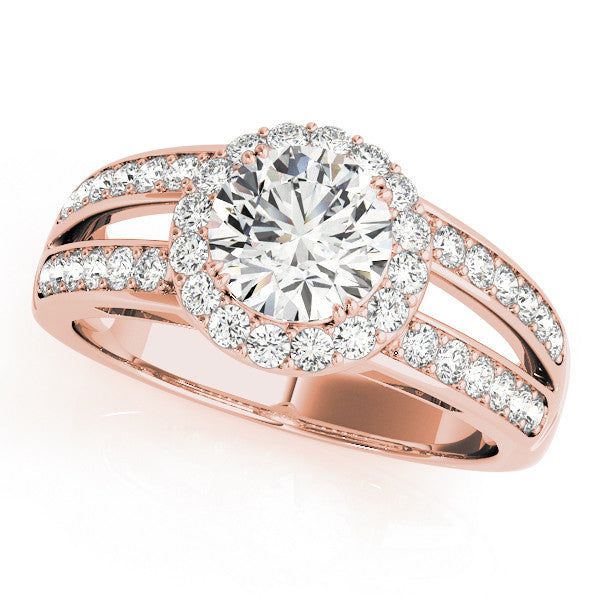 Rose gold Heart Halo Split Shank Diamond Ring with Pave Setting